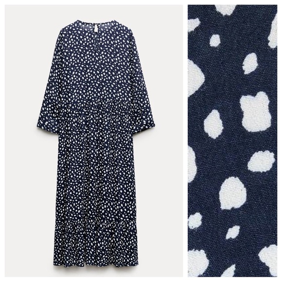 NWT. Zara ZW Collection Blue Printed Long Dress. Size XL. - Picture 5 of 12